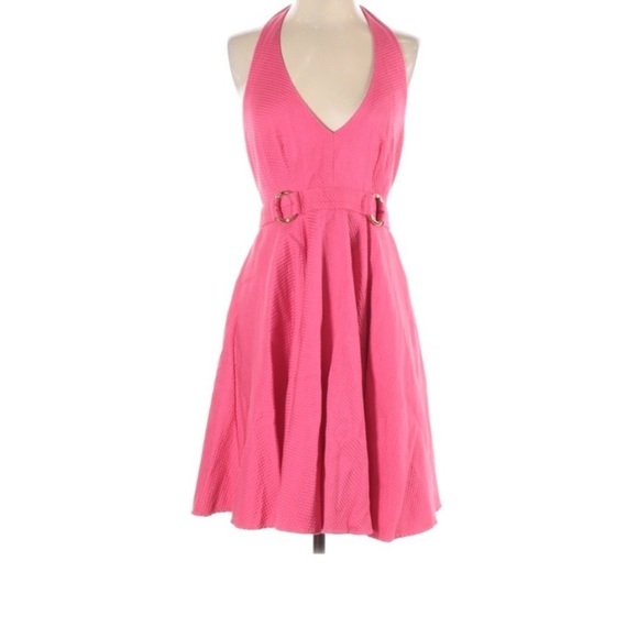 Vintage Marciano Retro hot Pink A line Halter Mini circle Dress blue label 8 - Picture 1 of 9